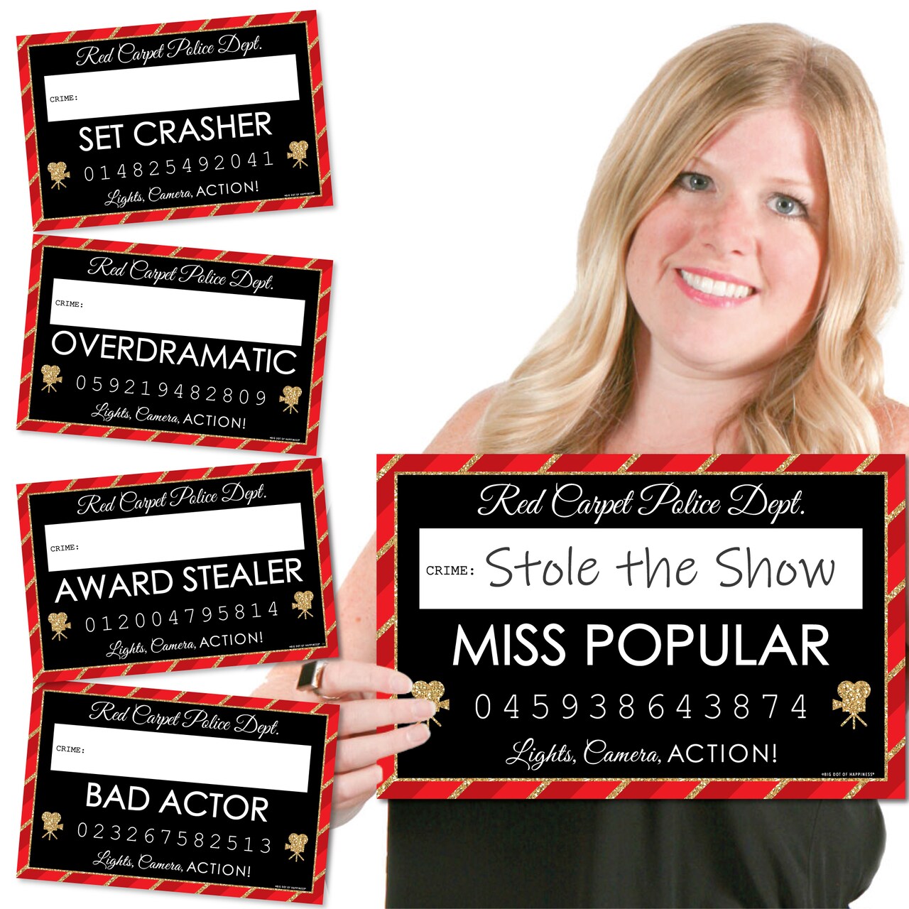Big Dot of Happiness Red Carpet - Movie Night Party Mug Shots - Photo Booth Props Kit - 20 Count